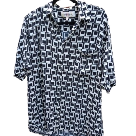 Vintage Campia Moda Modernist Old Tv Box Print Deco Style Short Sleeve Shirt L - Picture 1 of 11